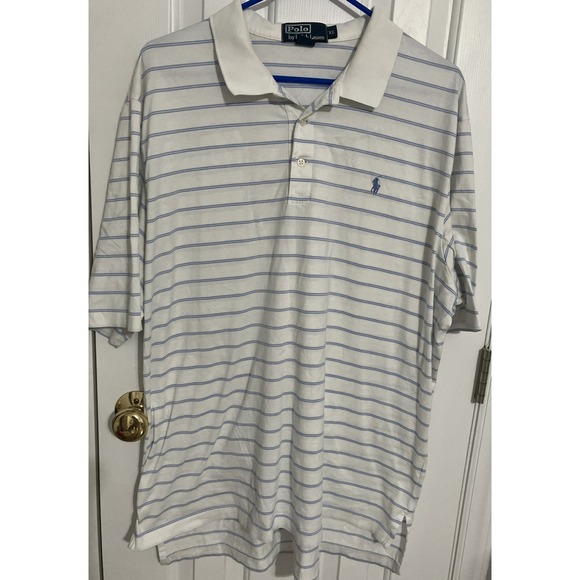 Polo Ralph Lauren Polo Shirt Pima Soft Touch Blue White Striped Pony XL - Picture 1 of 4